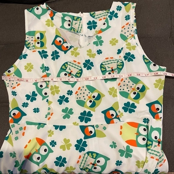 Vintage Inspired Owl and Clover Sleeveless Flared Skirt Dress - Picture 13 of 16